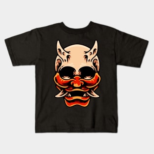 Skull Wearing Oni Mask Kids T-Shirt